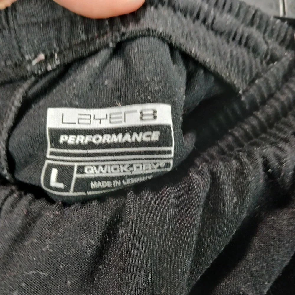 Layer 8 Athletic Shorts Mens Large Black Qwick-Dry Performance Elastic Waistband